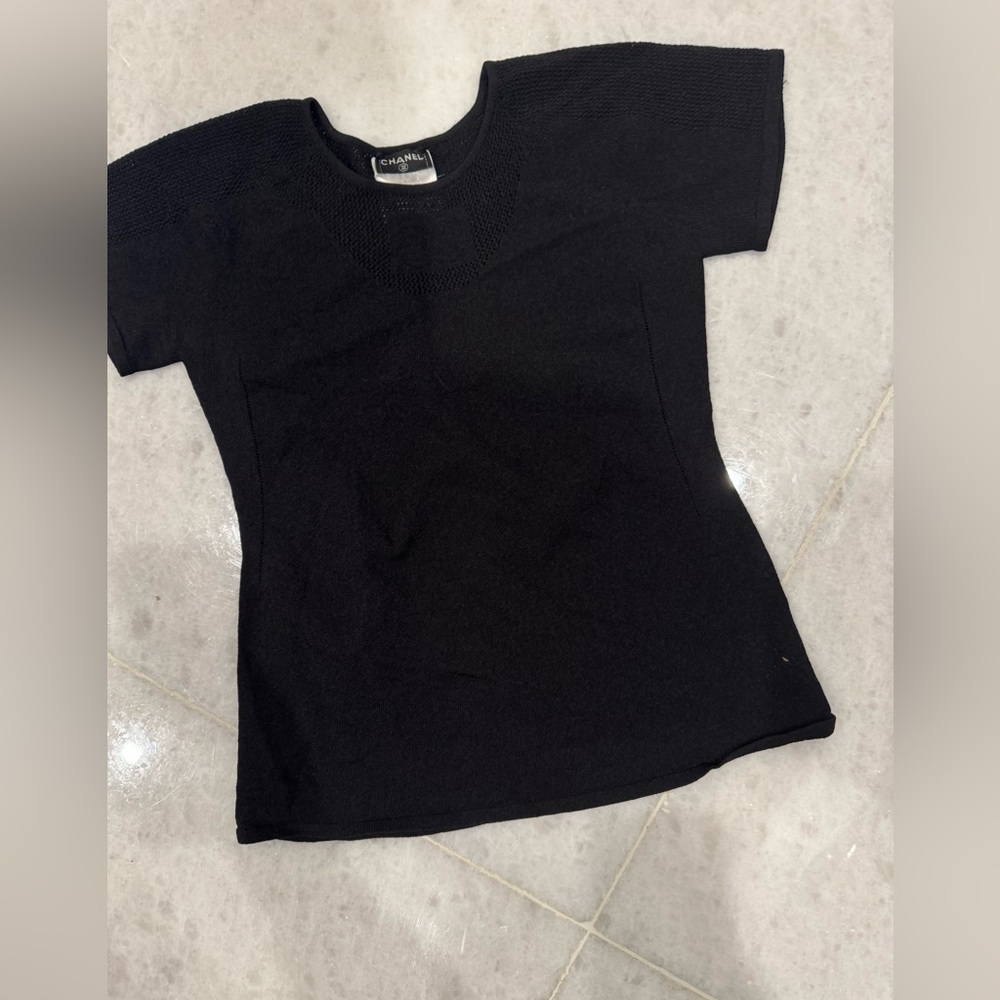 CHANEL Black Lace Detail Top